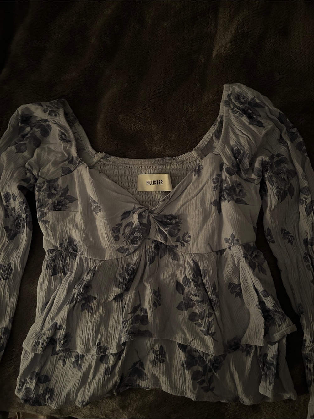 Hollister Light Blue Floral Tie-Front Peplum Blouse